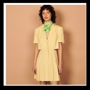 Sandro NWT bright yellow linen dress with cutouts at waist size 42.